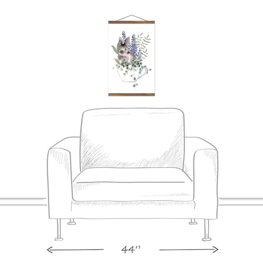 Bunny In Teacup Floral 12" x 18" Teak Hanging Canvas